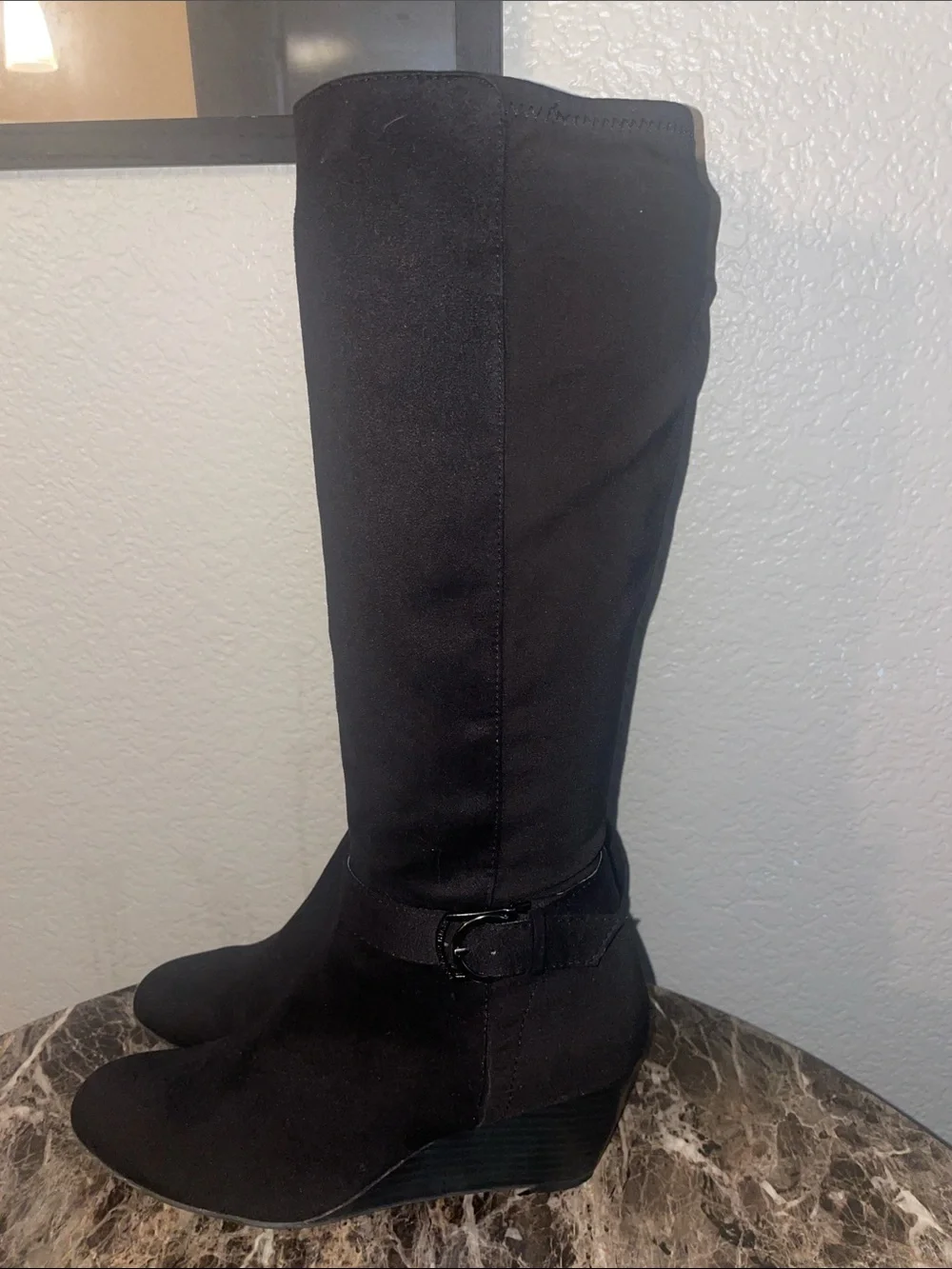 Tall Black Suede Knee-High Boots
